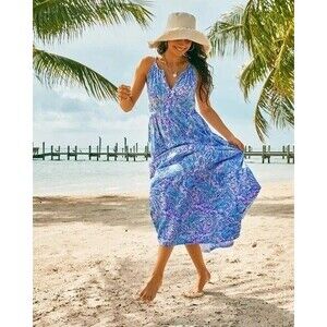 Lilly Pulitzer Maribella Halter Maxi Dress Tiered Swing Beach Cotton XL 284790